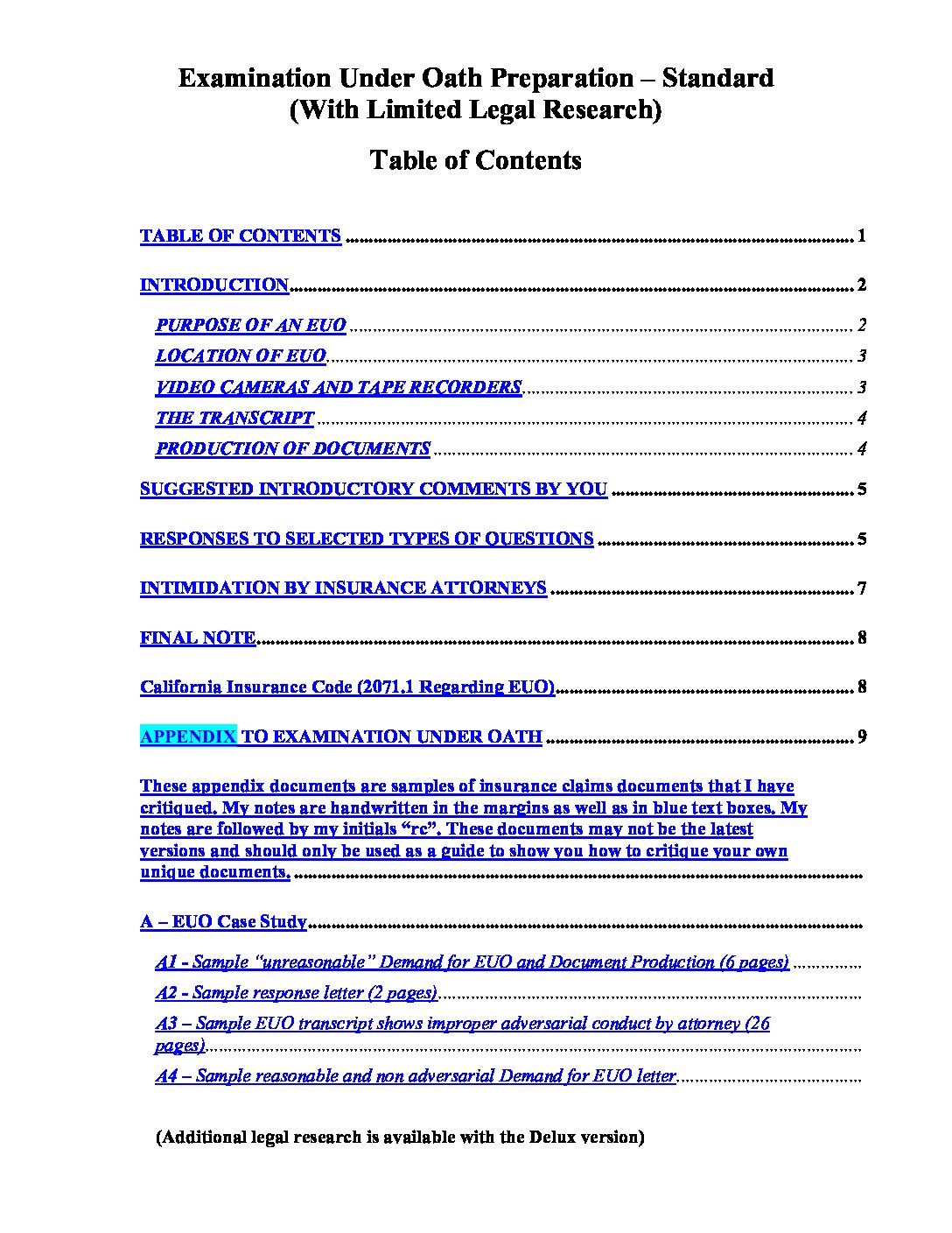EUO Examination Under Oath - Insurance Claim Ebooks